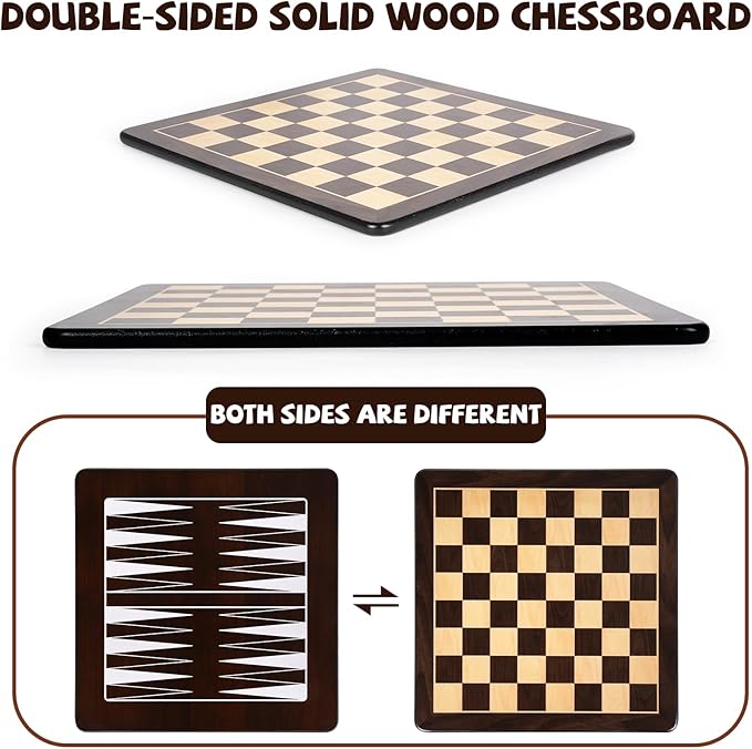 3-in-1 Wooden Chess, Backgammon Set and Checkers Set- 12 Inch Portable Board Game for Kids and Adults, Classic Strategy Game with Durable Chess Pieces Perfect for Travel Family Game Educational Games