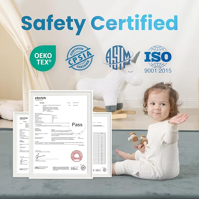 1.3" Thick Baby Play Mat for Floor, 39x59 Foam Tummy Time Mat, Padded Support Soft Plush Nursery Rug for Infant Kids Toddler Crawling Kick Activity (Light Grey)