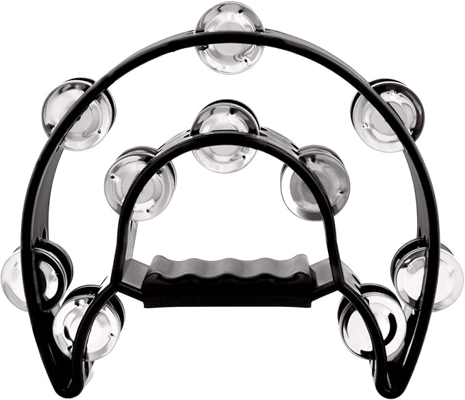 EastRock Double Row Tambourine,Metal Jingles Hand Held Percussion-Half Moon Tambourine for Adults, KTV, Party Black