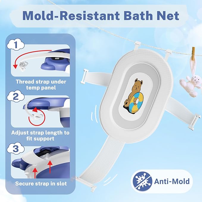 AVIDOR Baby Bathtub,Collapsible Bathtub for Newborn to Toddler,Durable Essential Infant Bath Tub,Portable Travel Baby Bathtub with Soft Cushion,No-Slip Hanging and Detachable Bathtub(Navy Blue)