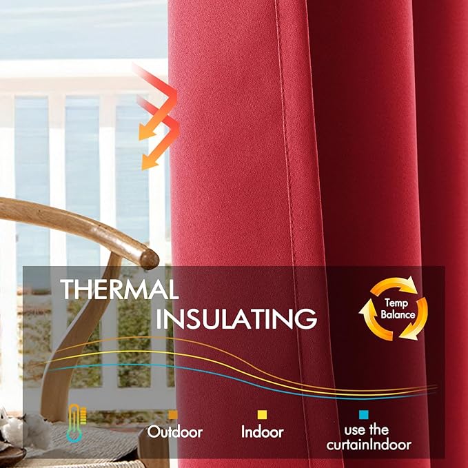 ANRODUO Back Tab Blackout Curtains for Bedroom Living Room, Rod Pocket Pinch Pleated Thermal Insulated Room Darkening Curtains 72 Inches Long 2 Panels, Red, 42 x 72 Inch