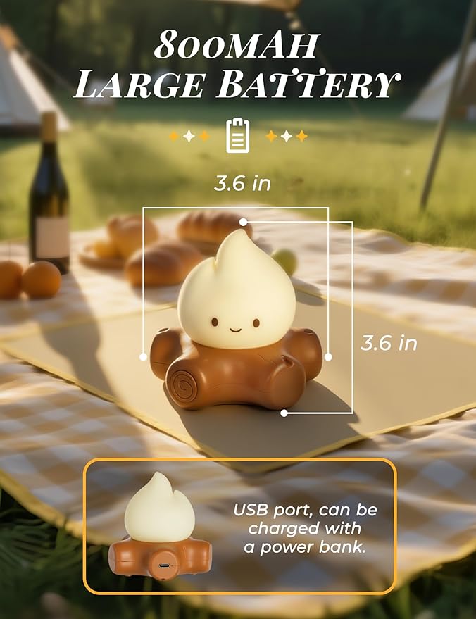 3pcs Cozy Campfire Nightlight Kits, Soothing Nature Sounds, White Noise Night Light for Baby Adult, Rechargeable, Cute Flame Lamp, Best Gift for Kids Bedrooms Camping Trips