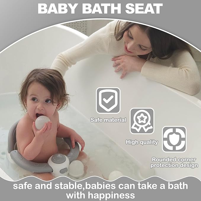 Baby Bath Seat for Babies 6 Months & up, Non-Slip Toddler Bath Seat for Baby & Newborn, Sit Up Bath Seat for Baby,Grey