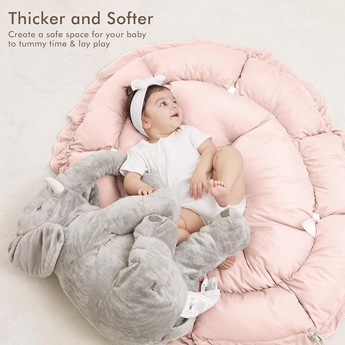 ANGELBLISS 5 in 1 Baby Play Gym Mat, Reversible Tummy Time Mat with 5 Sensory Toys for Stage-Based Developmental, Thick & Large Baby Activity Center from Newborn to Toddler (Purple)