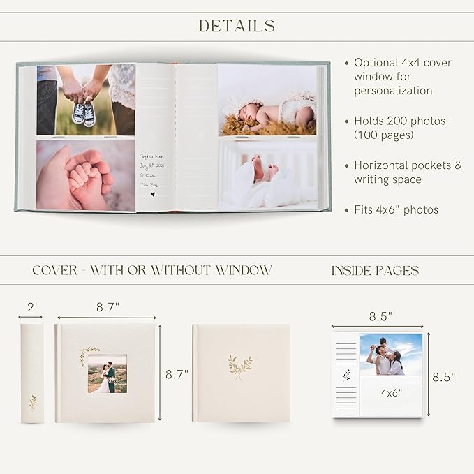 Elegant Linen Photo Album - 200 Acid-Free Pockets for 4x6 Pics - Perfect for Weddings & Gifts