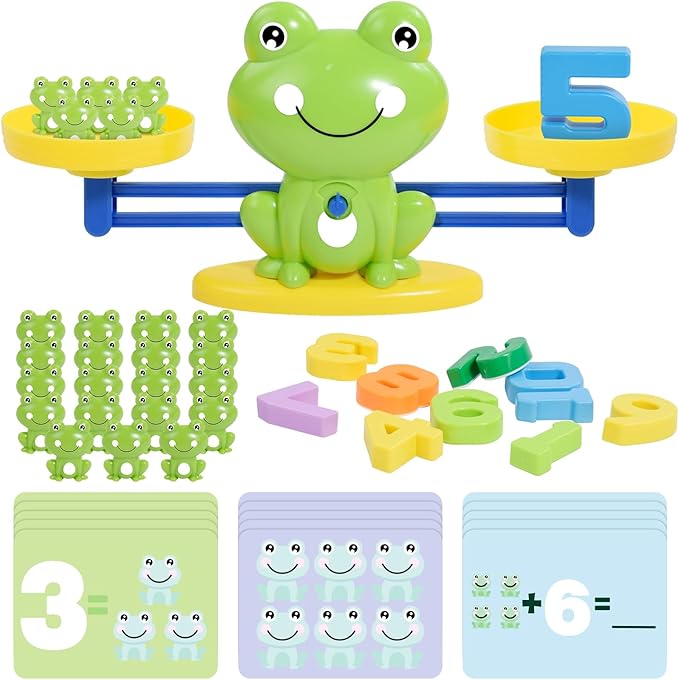 BAKAM Frog Balance Scale Toy, Number Counting Blocks Games, Montessori Math Games for Kids 5-7, Preschool Kindergarten Learning Activities, STEM Educational Toys for 3+ Year Old