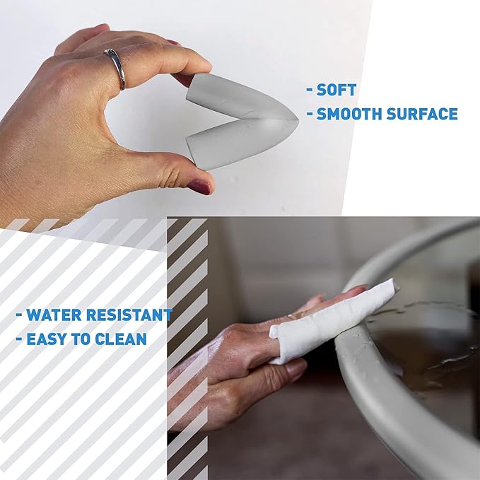 Baby Proof Corners 20.4ft and Edges with Furniture Corner & Edge Safety Bumpers, Impact-Absorbent 18ft Bumper & 8 Foam Corner Protectors, Thick, Odorless Table Edge Protectors for Baby | Grey