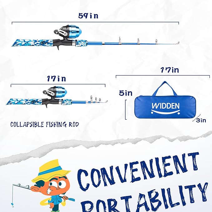 Kids Fishing Pole, Portable Telescopic Kids Fishing Poles for Boys and Girls, Fishing Rod and Reel Combo Kit with Tackle Box, and Fishing Net, Best Fishing Pole for Toddler Youth