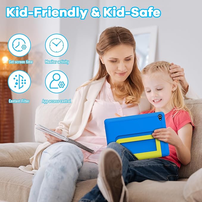 Kids Tablet｜Upgraded Android 14 Tablet 10 inch for Kids with Protective Case｜Octa-Core｜64GB｜1TB TF Card Expandable｜Dual Camera｜Parental Control｜Great Gift for Toddler(Blue)