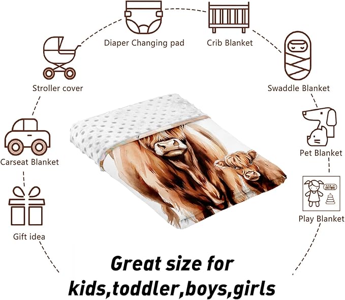 Custom Name Crib Bedding Set - Highland Cow Theme, Personalized Yellow Floral Nursery Bedding 3-Piece Set– Soft Blanket, Fitted Sheet, Changing Pad Cover – for Newborns Girls Nursery Gifts