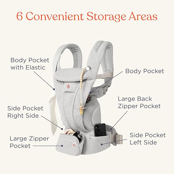 Ergobaby Omni Deluxe Baby Carrier Newborn to Toddler - Breathable Baby Carriers for Summer - All-Position Carrier with Enhanced Lumbar Support & Airflow (7-45 Pounds), Cotton, Pearl Grey