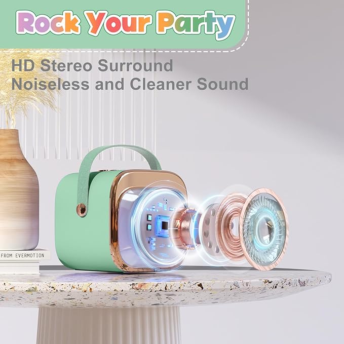 FLUESTON Mini Karaoke Machine for Kids Adults, Portable Bluetooth Speaker with 2 Wireless Microphones, Birthday Kids Gifts Toys for Girls Ages 3, 4, 5, 6, 7, 8, 9,10,11,12+ Years Old