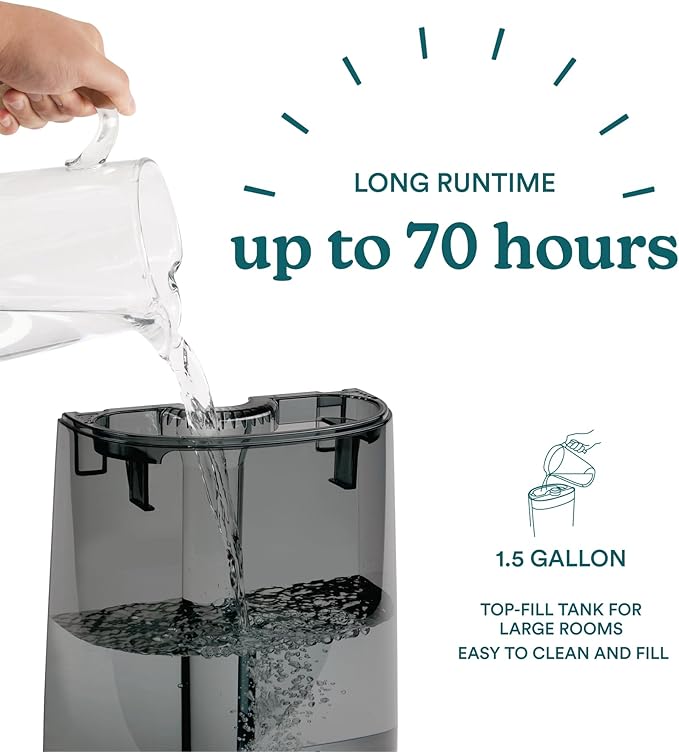 Homedics Deluxe Ultrasonic Humidifier for Large Rooms, Warm or Cool Mist, UV-C Technology, 1.5-Gallon Top Fill Tank, Smart Digital Programmable Humidistat, Home Dry Air Relief, Aromatherapy