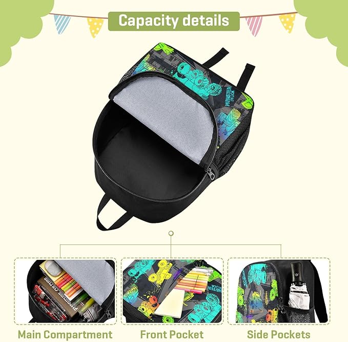 Colorful Monster Truck Toddler Backpack Waterproof Mini Backpack Boys/Girls Cute Small Kindergarten Pre School Bag