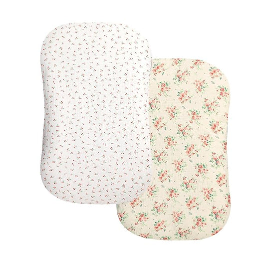 Hooyax Baby Lounger Cover 2 Pack - 100% Muslin Cotton Newborn Lounger Pillow Covers Only, Soft Breathable Infant Lounger Cover with Reinforced Stitching, Fits Most Standard Baby Loungers (Floral)