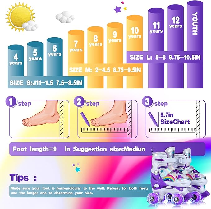 Girls Roller Skates for Kids Beginners 4 Size Adjustable Roller Skates, Light UP 8 Wheels for Girls Roller Skate Fun Illuminating Roller Skate for Kids Boys patines para niñas