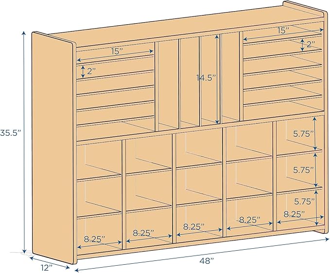 Angeles Value Line Multi-Section Storage, Classroom Shelves and Daycare Furniture, Construction Paper Organizer, 48" L x 12" W x 36" H