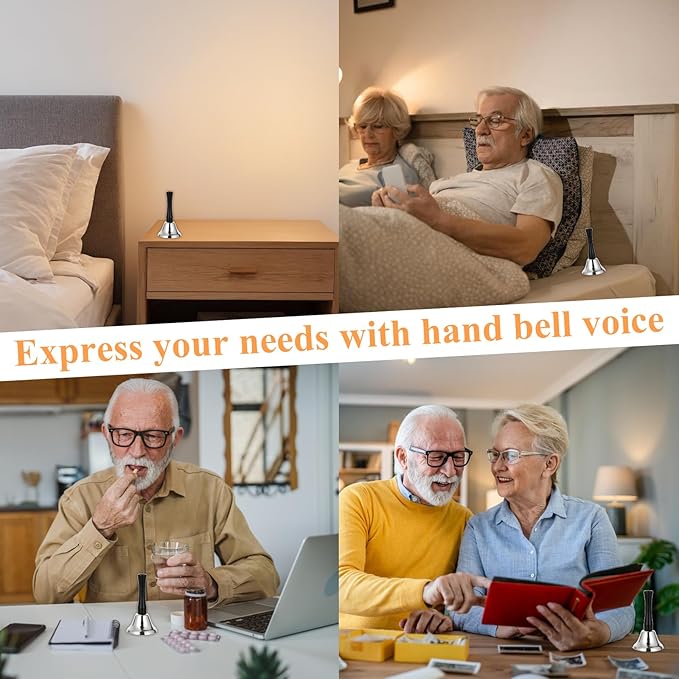 CYEAH 12 Pack Hand Bell, Silver Steel Service Bell Call Bell Dinner Bell for Wedding, Service, Game, Alarm, Jingles (Silver)