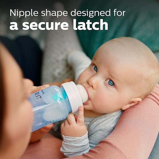 Philips Avent Anti-Colic Bottle with AirFree Vent, 9oz, with Flow 2 Nipples, 1m+, 4pk, Blue, SCY703/24