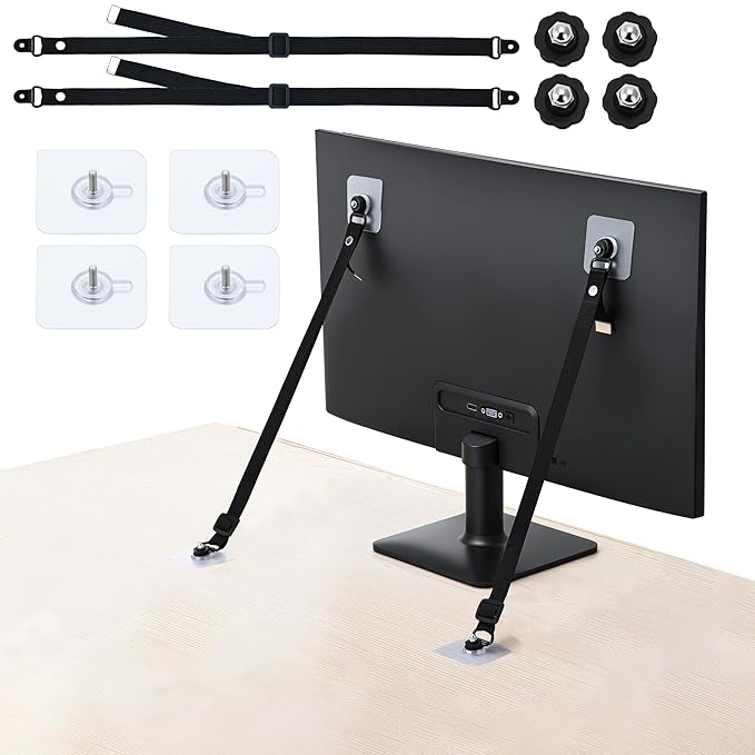 2 Pack TV Safety Straps Adjustable, Adhesive Anti-Tip Furniture Anchor for Flat Screen, TV and Furniture Safety Straps for Baby Proofing, Black