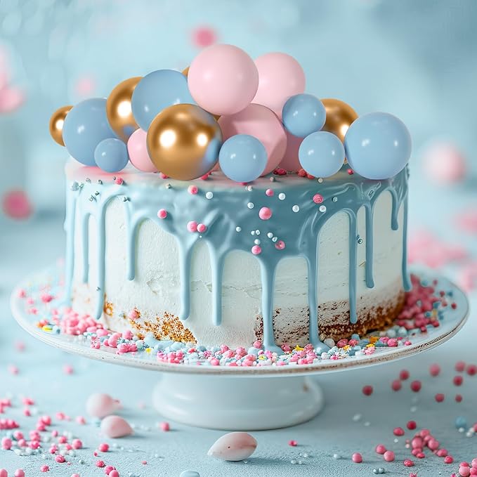 75 Pcs Cake Balls Topper Decorations Foam Cupcake Topper Mini Balloon Cake Topper Balls Cake Picks for Cake Deco Birthday Party Wedding（Blue,Pink,Gold）