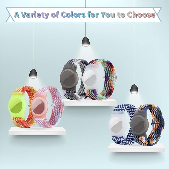 Kids Bracelet Compatible with AirTag, GPS Kid Tracker Holder Braided Wristband for Apple Air Tag, 2022 Upgraded Nylon Adjustable Anti Lost Airtag Watch Band for Kids Children Elders (White Blue)