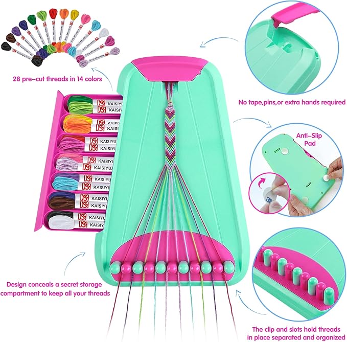 Arts and Crafts for Kids Ages 8-12,Friendship Bracelet Making Kit for Girl,Kids Jewelry Making Kit with 28 Pre-Cut Threads,Christmas Birthday Gifts for Ages 6 7 8 9 10 11 12 Year Old Green Rose