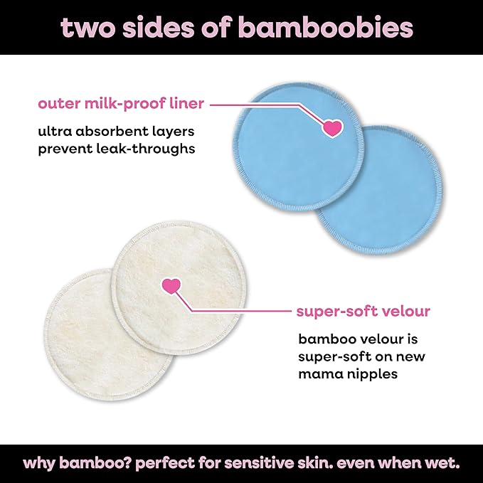 Bamboobies Overnight Nursing Pads, Ultra-Soft Velour, Reusable and Washable for Nightly Use, Leak-Proof Pads for Breastfeeding, 4 Pads