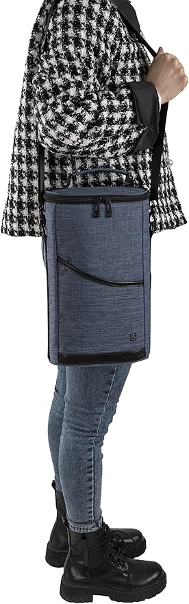 ALLCAMP 2 Bottle Wine Tote Carrier - Insulated Portable Padded Canvas Wine Bag for Travel, BYOB Restaurant, Wine Tasting, Party, Great Christmas Day Gift for Wine Lover，Blue