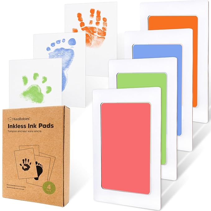 4-Pack Inkless Baby Hand and Footprint Kit - Mess Free Ink Pad for Newborn Keepsake, Dog Nose & Paw Print Kit, Clean Touch Ink Pad for Baby Hand & Footprints, Ideal New Mom Gifts (Candy)