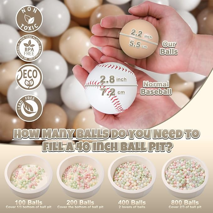 GOGOSO Balls for Ball Pit - Plastic Ball for Toddlers 1-3, Baby Kids Ball Pool Decoration 50 100 200 300 500 1000 (Grey+Coffee+ Beige+White, 1000 Balls)