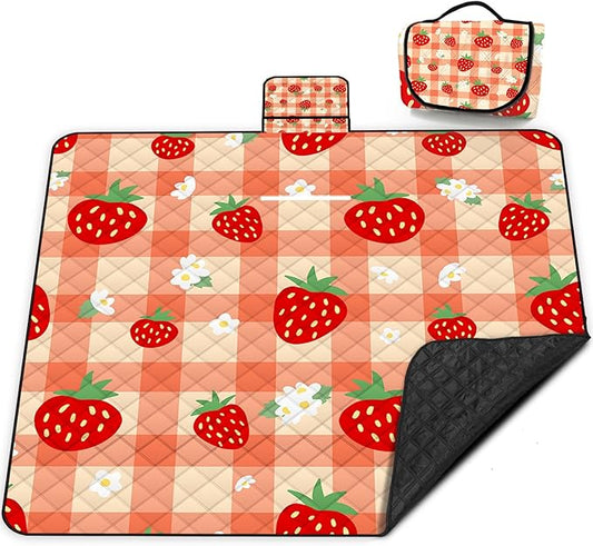 Extra Large Picnic Blanket Waterproof,80"x 80"Foldable Machine Washable Beach Blanket,Outdoor Blanket for 6-8 Adults,Suitable for Indoor Crawling,Park Beach,Camping,Hiking,Family Travel(Orange)