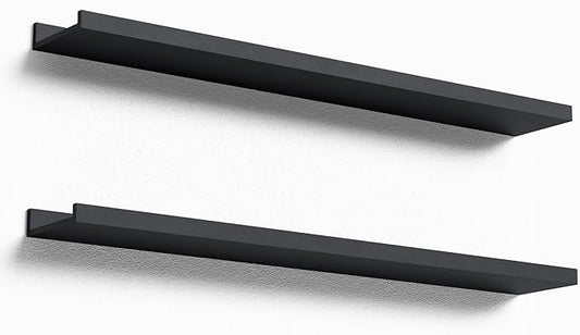 35.4 Inches Long Floating Shelves Wall Mounted, 2 Set Modern Black Wall Shelf for Bedroom, Nursery Book Shelf with Lip, Picture Ledge Shelf for Wall Decor Living Room Bathroom Kitchen- Black