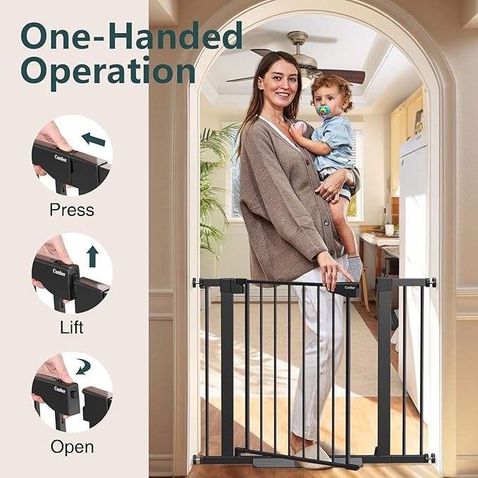 Cumbor 2 Pack 29.7-40.6" Baby Gate for Stairs, Mom's Choice Awards Winner-Dog Gate for Doorways, Pressure Mounted Self Closing Pet Gates for Dogs Indoor, Safety Child Gate with Easy Walk Thru Door