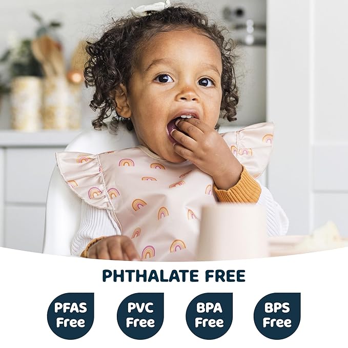 Tiny Twinkle Mess Proof Baby Bib - Waterproof & Lightweight Baby-Led Weaning Apron | 100% Recycled Polyester, Easy Clean & Machine Washable (Boho Rainbow, Large 2-4 Years)