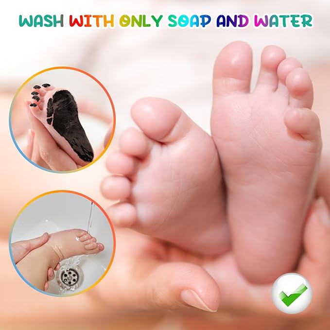 75ml Black Baby Hand and Footprint Ink Kit, Baby Handprint Footprint Paint for Newborn Keepsake, Dog Cat Paw Print Kit, Washable, Non Toxic Acid-Free, Safe Gentle for Ideal New Mom Gifts