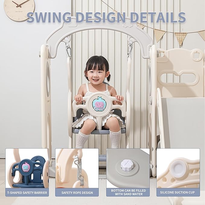 12 in 1 Toddler Outdoor Playset with Swing, Indoor Swing and Slide Set Playground for Toddlers 1-3, Durable Climber Basketball Hoop Ball Toddler Indoor Playset for Home Playground-White Grey