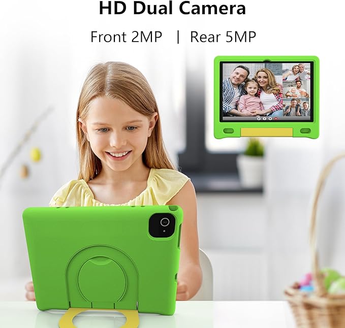 JREN Kids Table 10.1" ｜Android 14 Tablet for Kids｜64GB Storage｜Octa-Core｜WiFi ｜Cameras｜Parental Control｜Kids Content｜Case Included Great Gift for Children Ages 3-12 Years Old Green