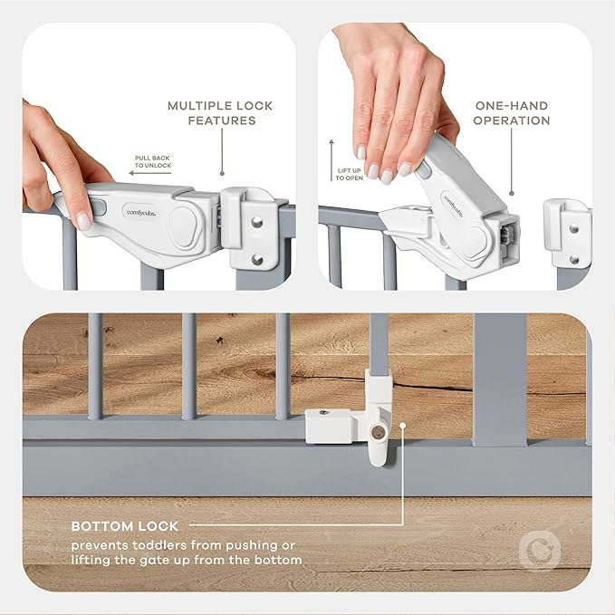 Comfy Cubs Baby Safety Gate with 3 Extensions - Adjustable 42" x 1.9" x 30" Q195 Steel Doorway Barrier - Powder-Coated Finish for Stairs and Doorways - Walk-Through Design Pet Gate - Pacific Blue