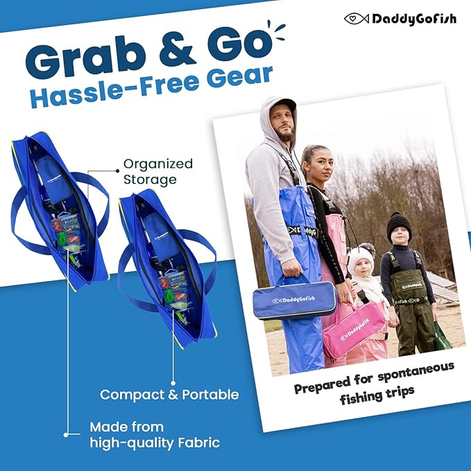 DaddyGoFish Kids Fishing Pole - Rod Reel Combo Tackle Box Starter Set - First Year Small Gear Kit for Boys Girls Toddler Youth Age Beginner Little Children