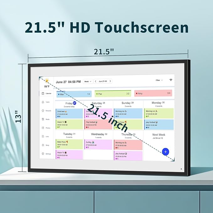 21.5 Inch Digital Calendar, WiFi Smart Electronic Calendar & Chore Chart, 1920 * 1080 IPS Touch Screen HD Display for Family Schedules, Streamline Household Organization, Wall Mount Included