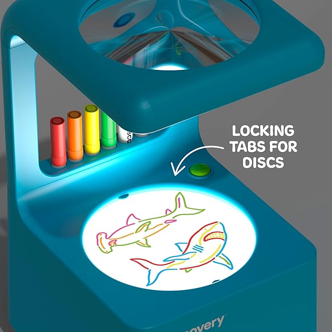 Discovery™ Doodle Projector Light Art Station – Includes 6 Dry-Erase Markers, 10 Reusable Drawing Discs, Project Drawings on Walls & Ceilings| Arts & Crafts Kit for Kids| Tracing Pad Coloring Toy Gift