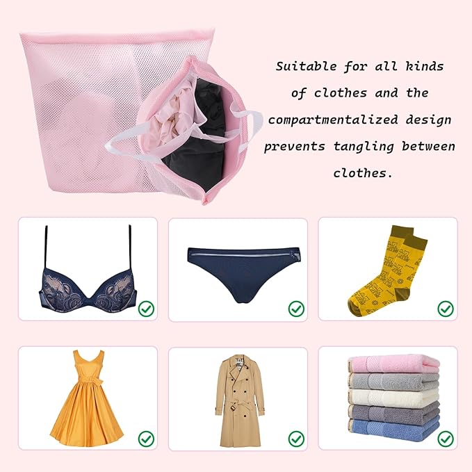 2 Pcs Special Zoning laundry bag for delicates with handles mesh laundry bags washing machine laundry totes travel storage and sorting bag (Pink2)