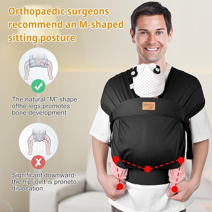 Baby Wraps Carrier Sling, Baby Carrier for Newborns and Toddlers,Skin-Friendly and Soft Front Baby Carrier Wrap Perfect Baby Gifts (Black, Mesh)