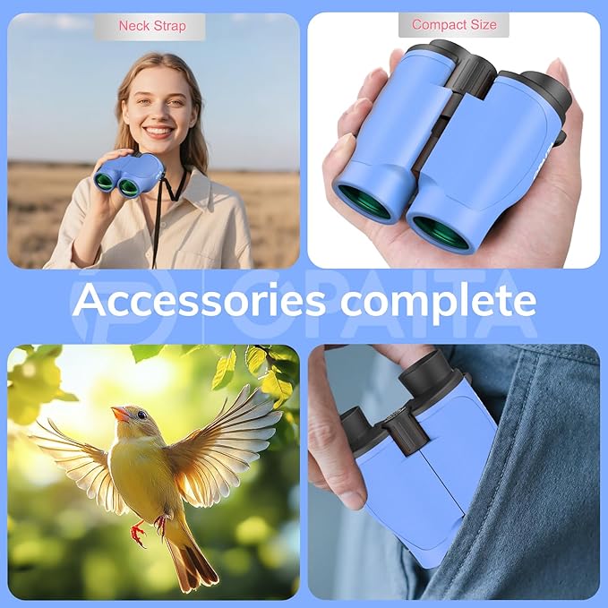 Compact Binoculars for Adults High Powered - OPAITA 20x32 Small Binoculars for Adults Kids with Low Light Vision for Hunting Cruise Ship Travel Concert Hiking Blue