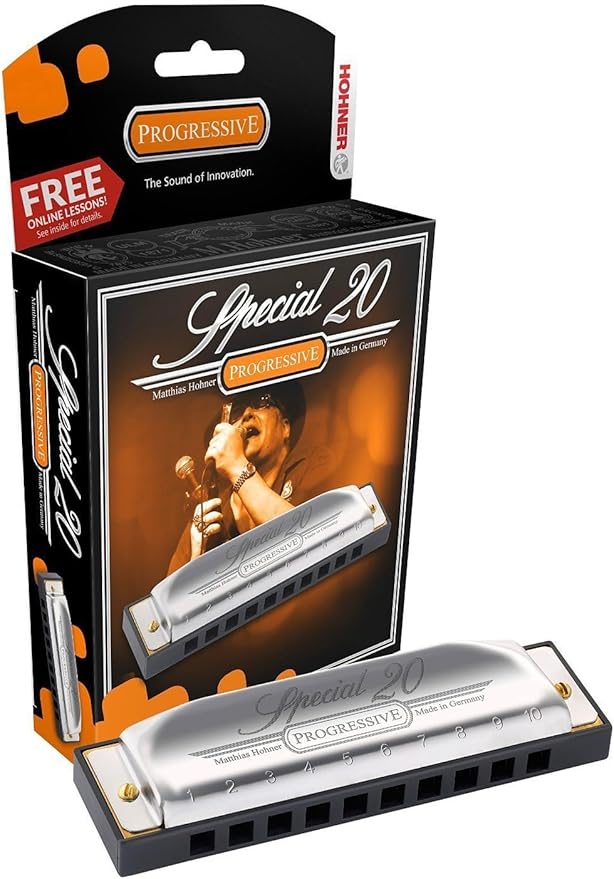 Hohner 560 Special 20 Harmonica - Key of A Bundle with Carrying Case, Key Stickers, Harmonica Beginner Manual, and Austin Bazaar Polishing Cloth