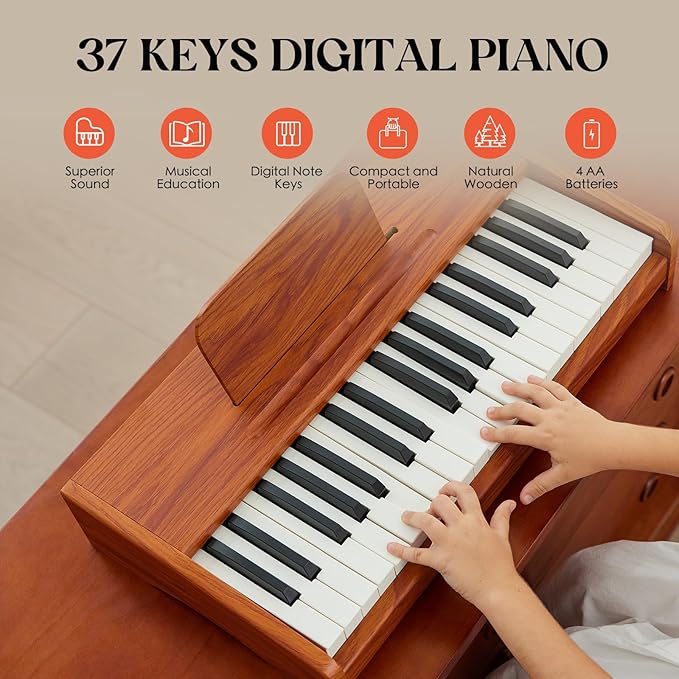 Kids Piano Keyboard, 37 Keys Digital Piano for children, Toddler Music Educational Instrument Toy Wood Piano for 3+ Girls and Boys
