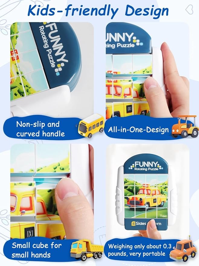 16-Piece Rotating Puzzles for Kids 4-6, Toddlers Puzzles 2-4, Road Trip, Airplane Activities Game, Travel Toys - Brain Teaser, Fine Motor Skills, Birthday Gifts Boys & Girls - Transportation