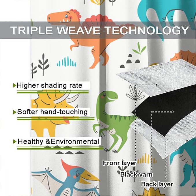 Kids Dinosaur Curtains for Boy Girl Bedroom Decor Cartoon Dino Colorful Cute Funny Animal Wildlife Printed Blackout Rod Pocket Window Drapes for Baby Nursery Playroom Living Room W42xL84in 2 Panels