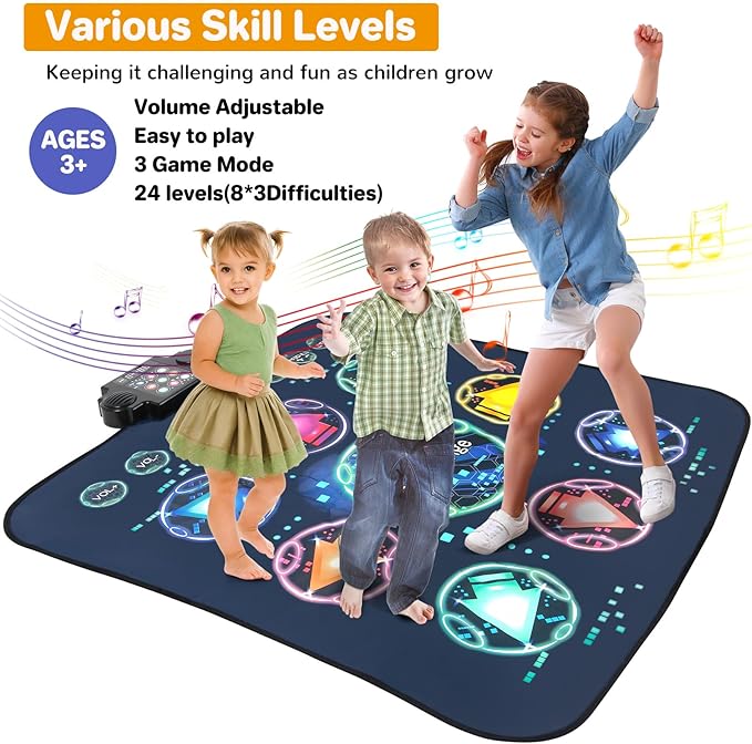 Dance Mat, Electronic Dance Mixer Rhythm Step PlayMat,Dance pad Game Toy for Girls Boys,Christmas/Festival/Birthday Gift for Kids, Built-in Music,24 Challenge Levels,Age 3-4 6 7 8 9 10 11 12+ Year Old